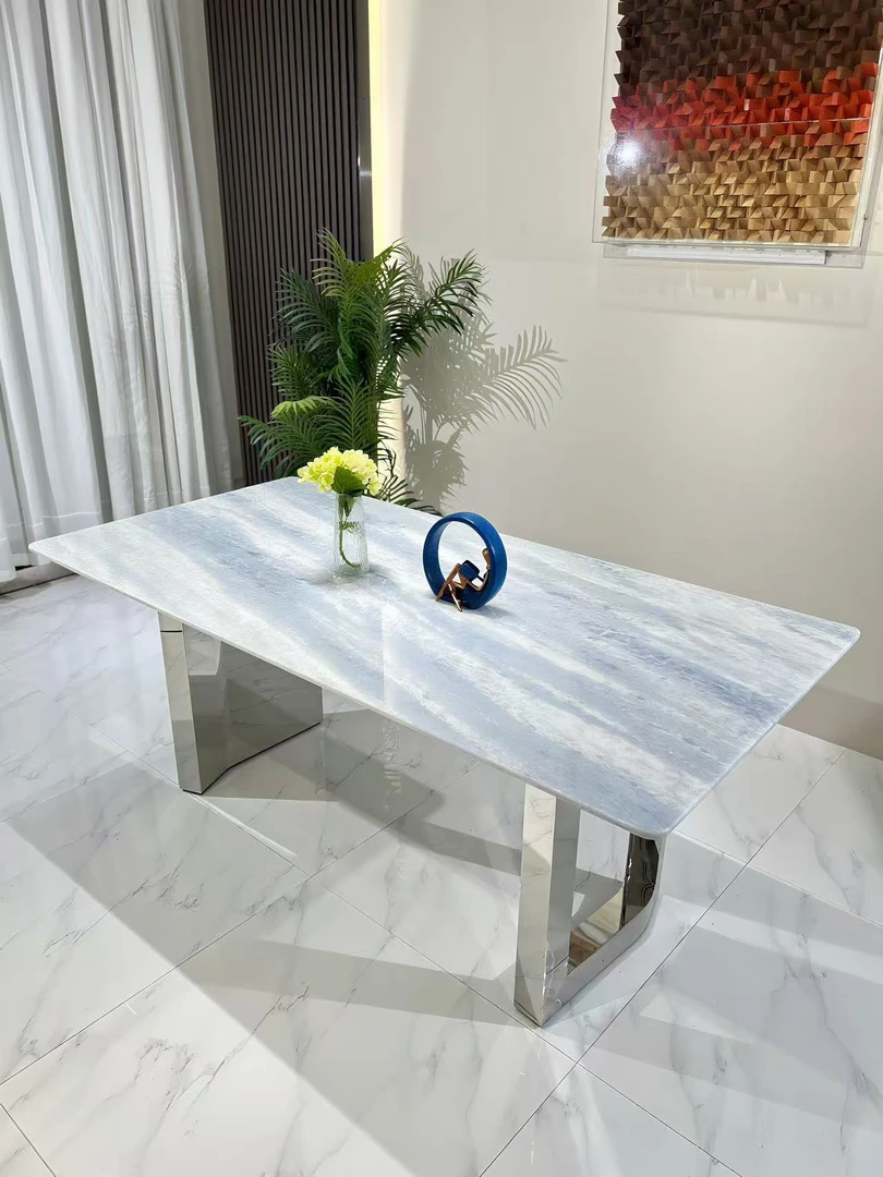 蓝水晶奢石餐桌轻奢极简意式长方形简约饭桌子高级感餐桌