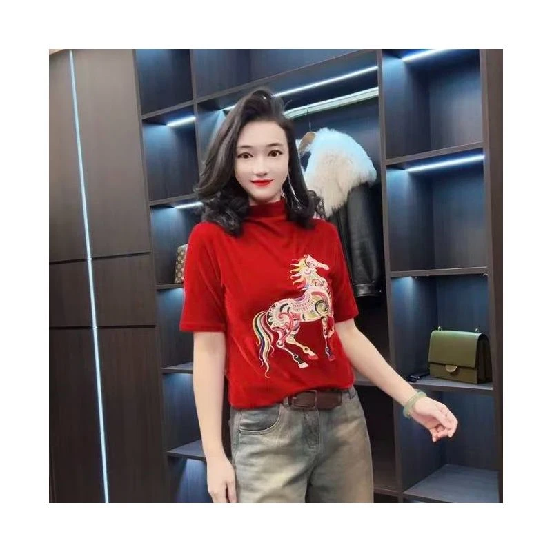 【峰姐优品】【80869-80870】【WQ】七彩小马刺绣丝绒衫