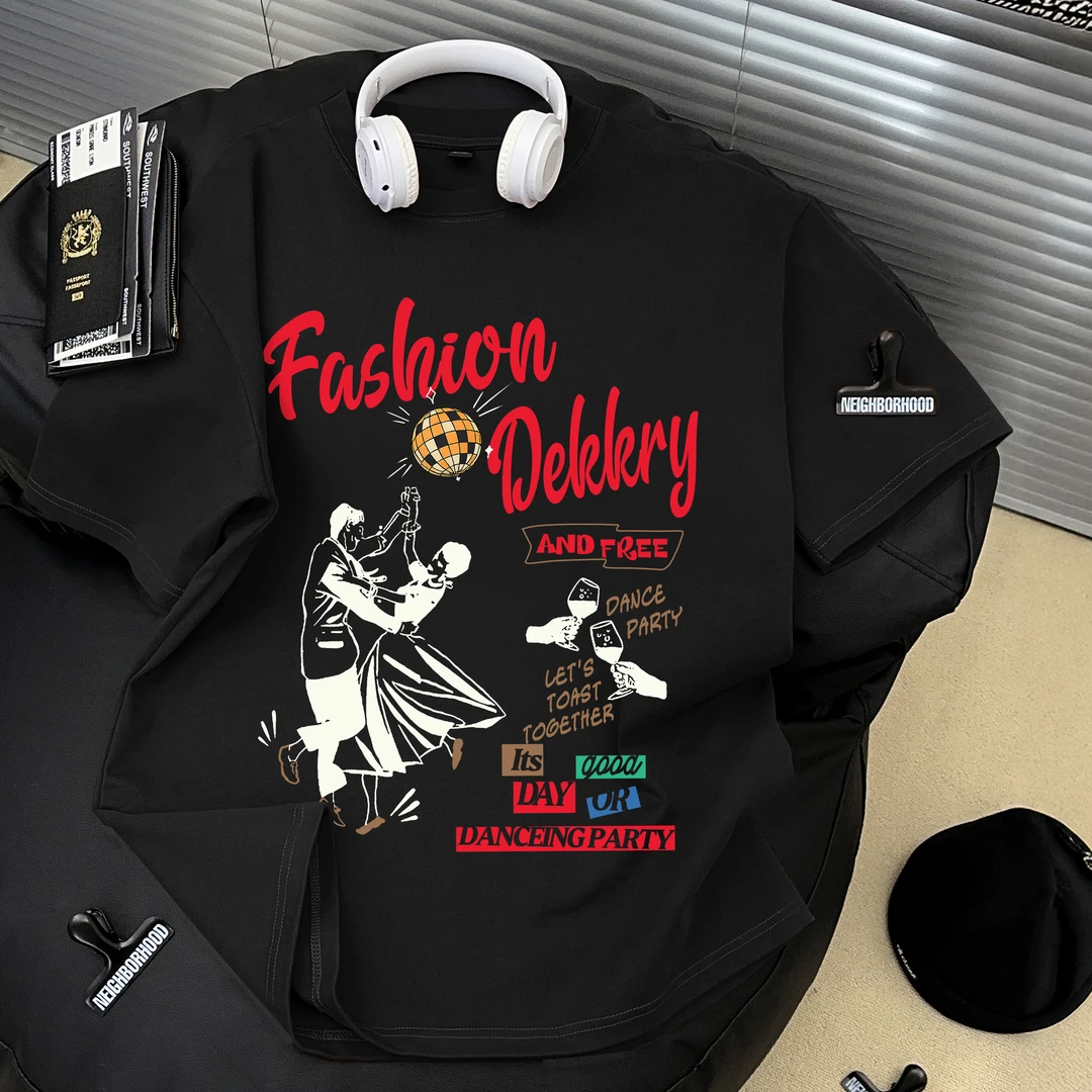 Dekkry夏季美式纯棉宽松打底正肩情侣半袖ins个性潮牌短袖T恤男女