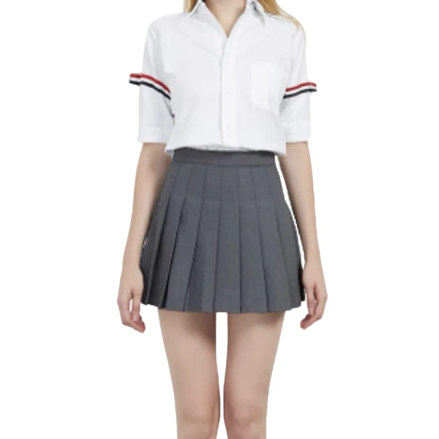 高级定制系列“牛津纺双袖”纯色短袖衬衫女