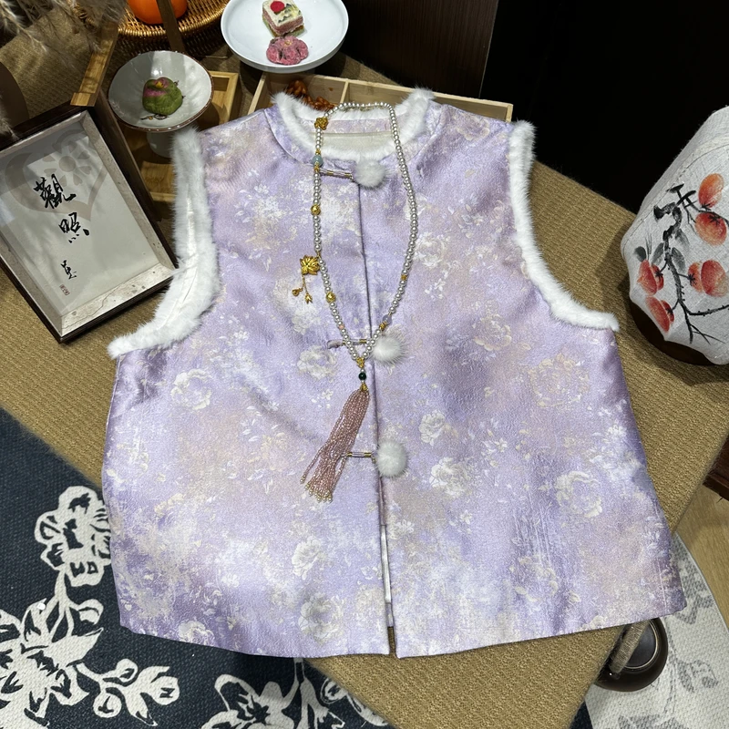 加绒加厚国风马甲冬女款外穿拼接刺绣马夹网红复古新中式女装