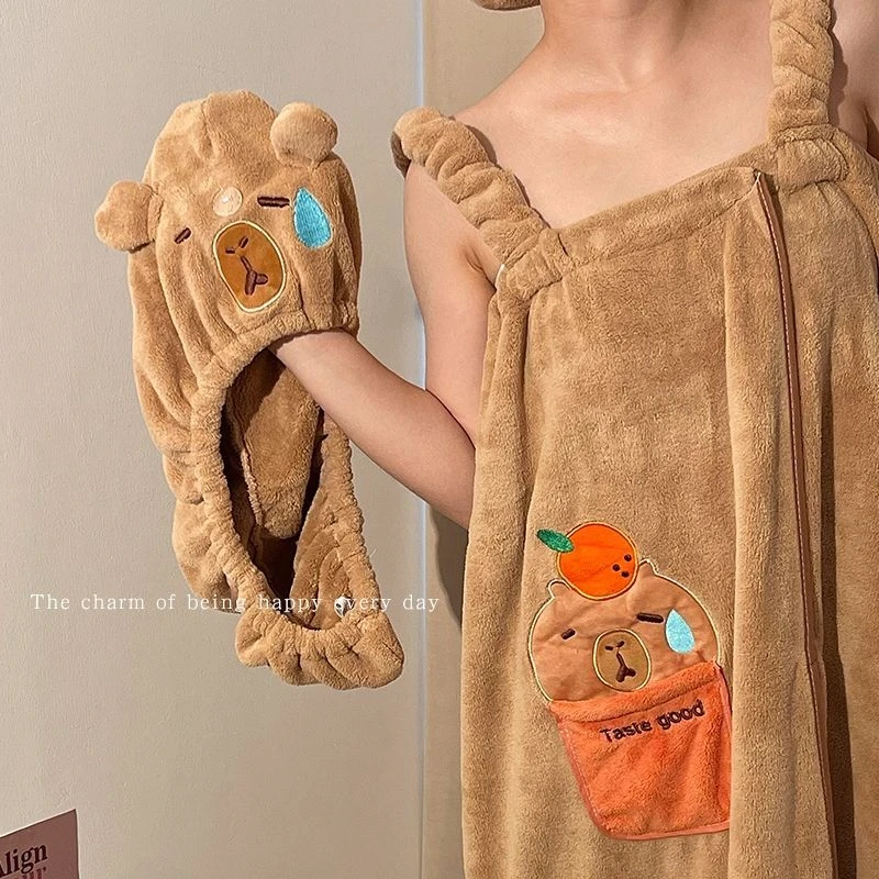 浴巾女学生宿舍浴袍可穿式速干吸水干发帽浴裙洗澡裹巾gm