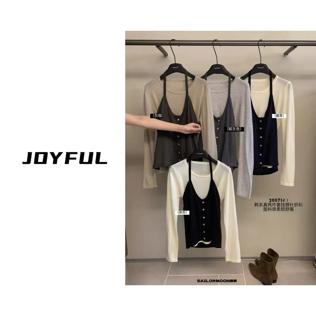 LELE-【小蛮腰】显瘦！挂脖两件套长袖针织衫