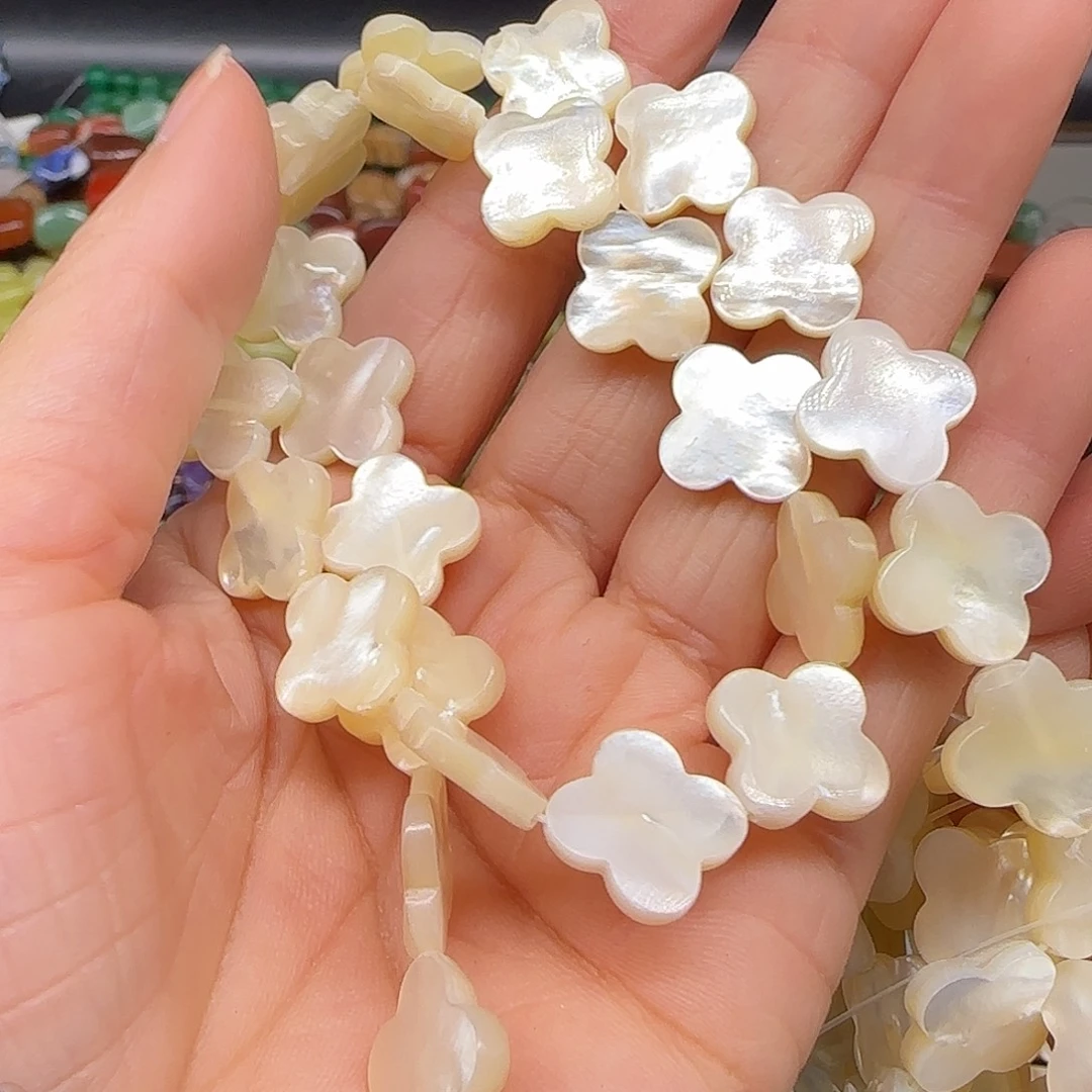 玛瑙/玉髓合金珠宝半成品珍珠母贝13mm四叶草一条
