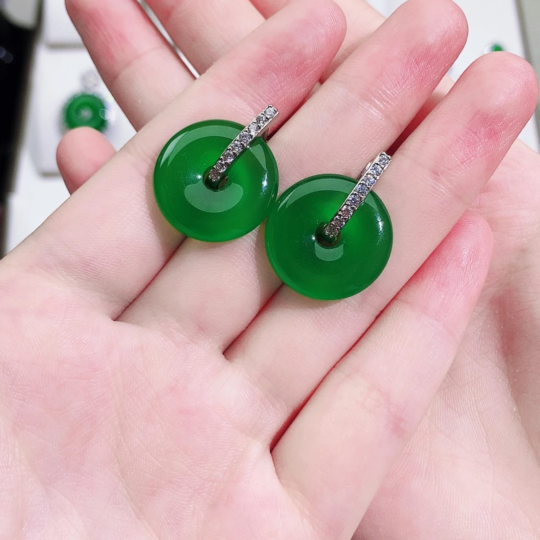 当***好玛瑙/玉髓戒指未镶嵌纯天然珠宝玉石精美平安扣耳扣银