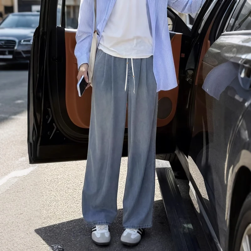 孕妇牛仔裤夏季薄款凉感抖抖裤休闲外穿新款夏天阔腿直筒长裤子女