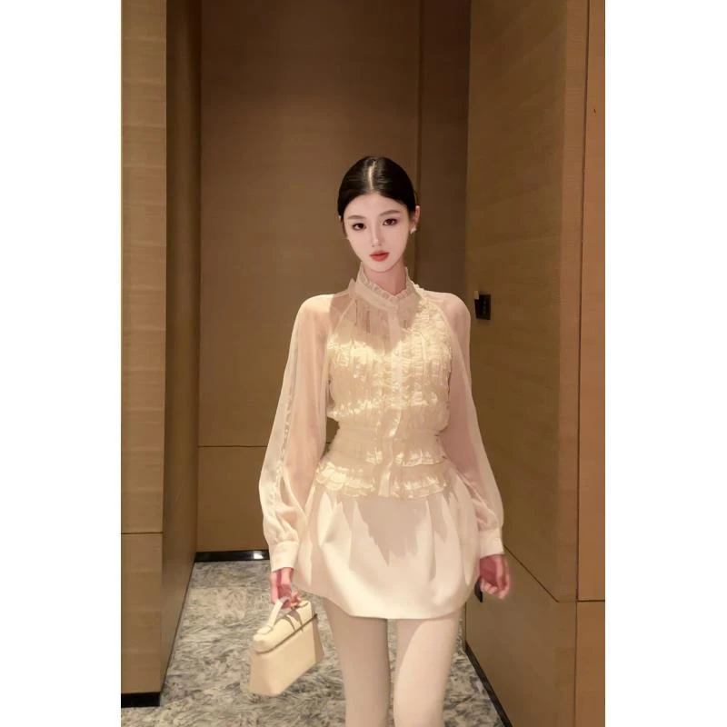 春日部【月光织梦】纯欲甜美法式小众气质上衣半身裙显瘦套装01465