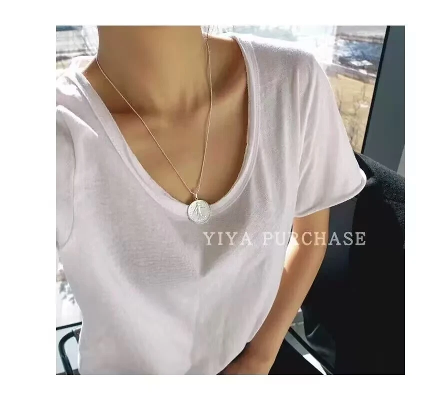 CITE韩国东大门2025夏季 多层V领设计 显瘦纯棉超薄短袖T恤上衣女