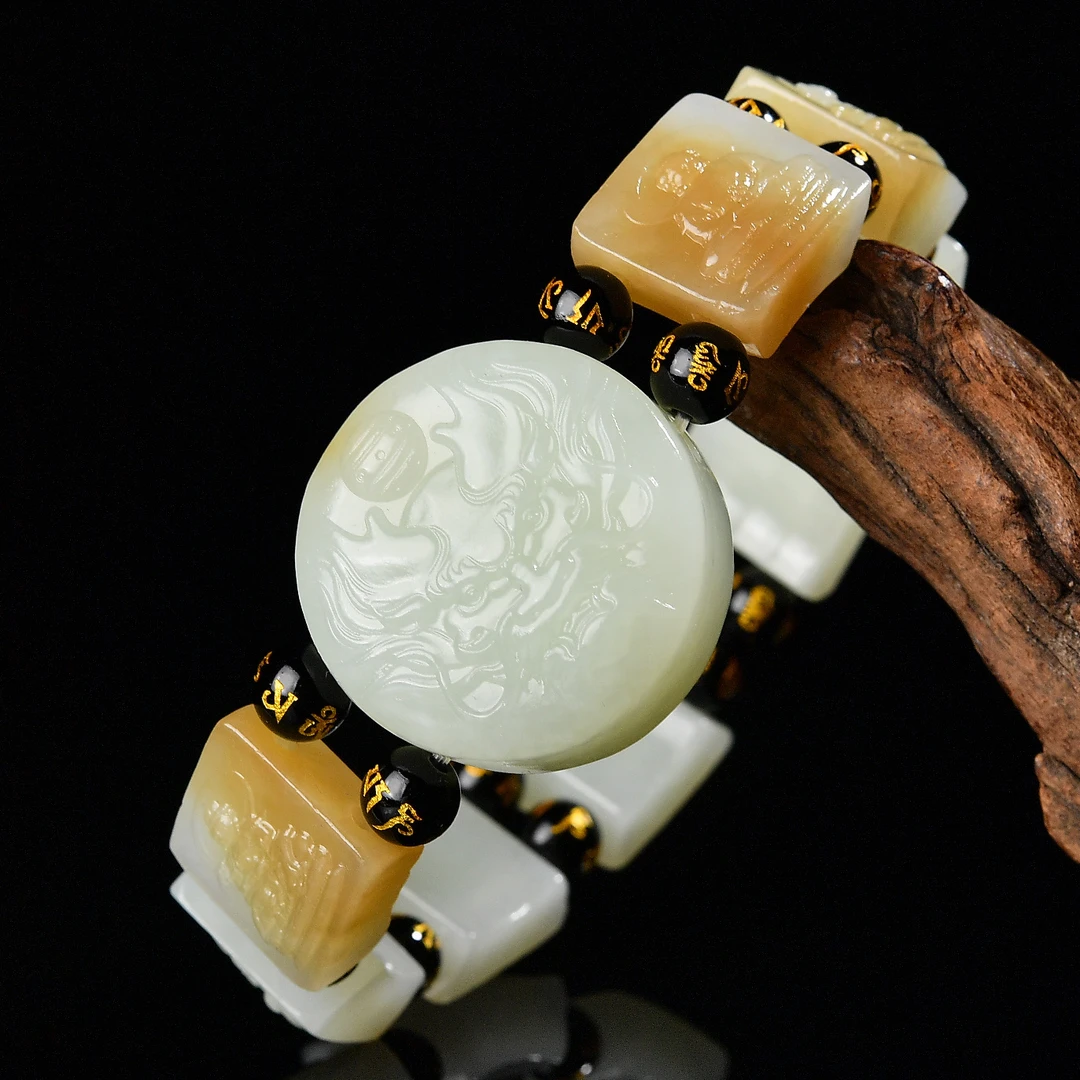 天然和田玉俏糖色八大守护神手链手牌男士本命佛手串玉石手排男款