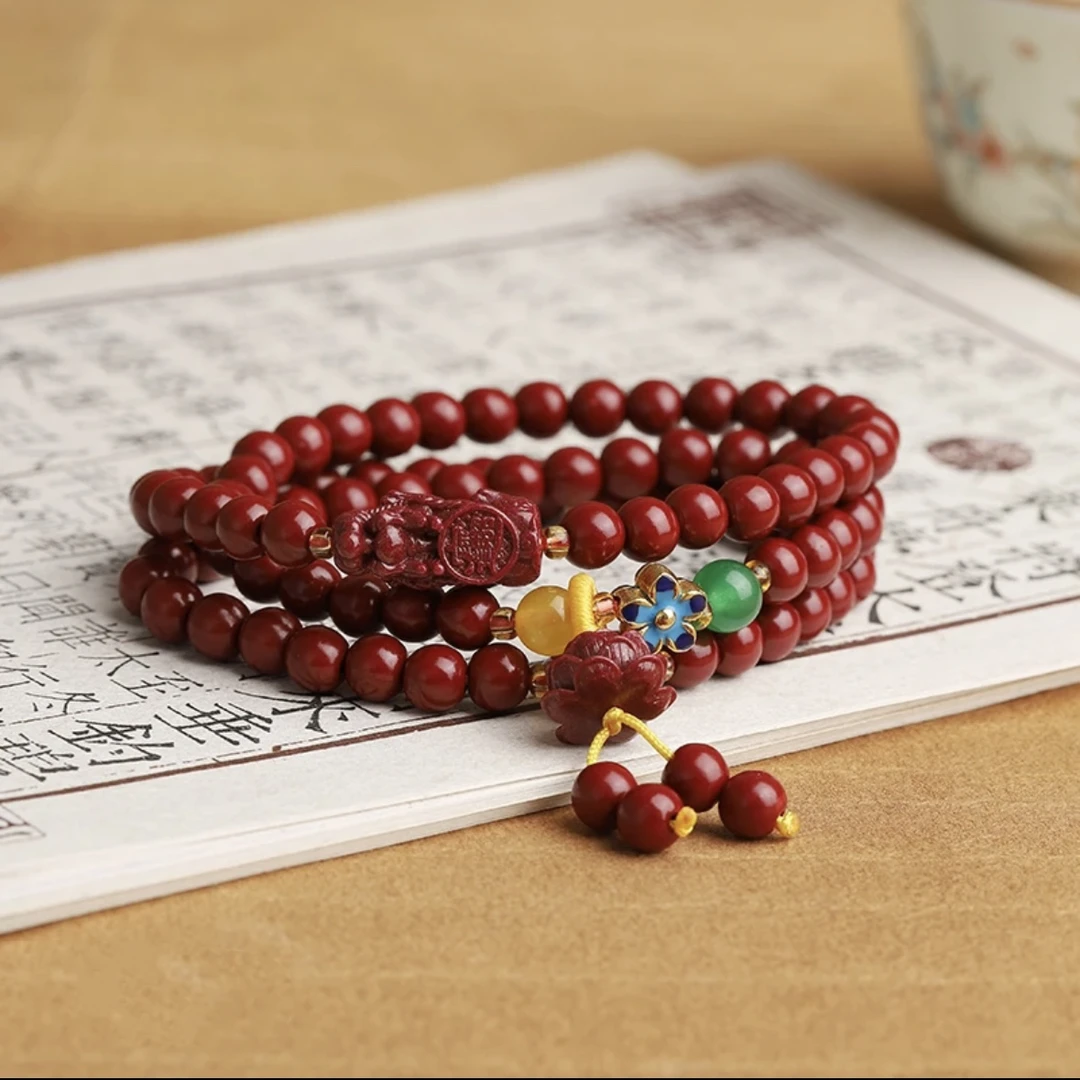 天然辰砂【玉脂专属】高含量朱砂三圈貔貅手串6mmL12161