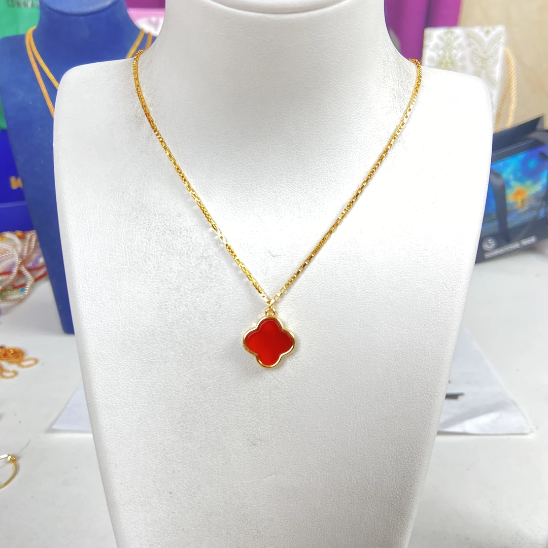 铜合金项链 《货号8941》新年款红色四叶项链（链长40+5）