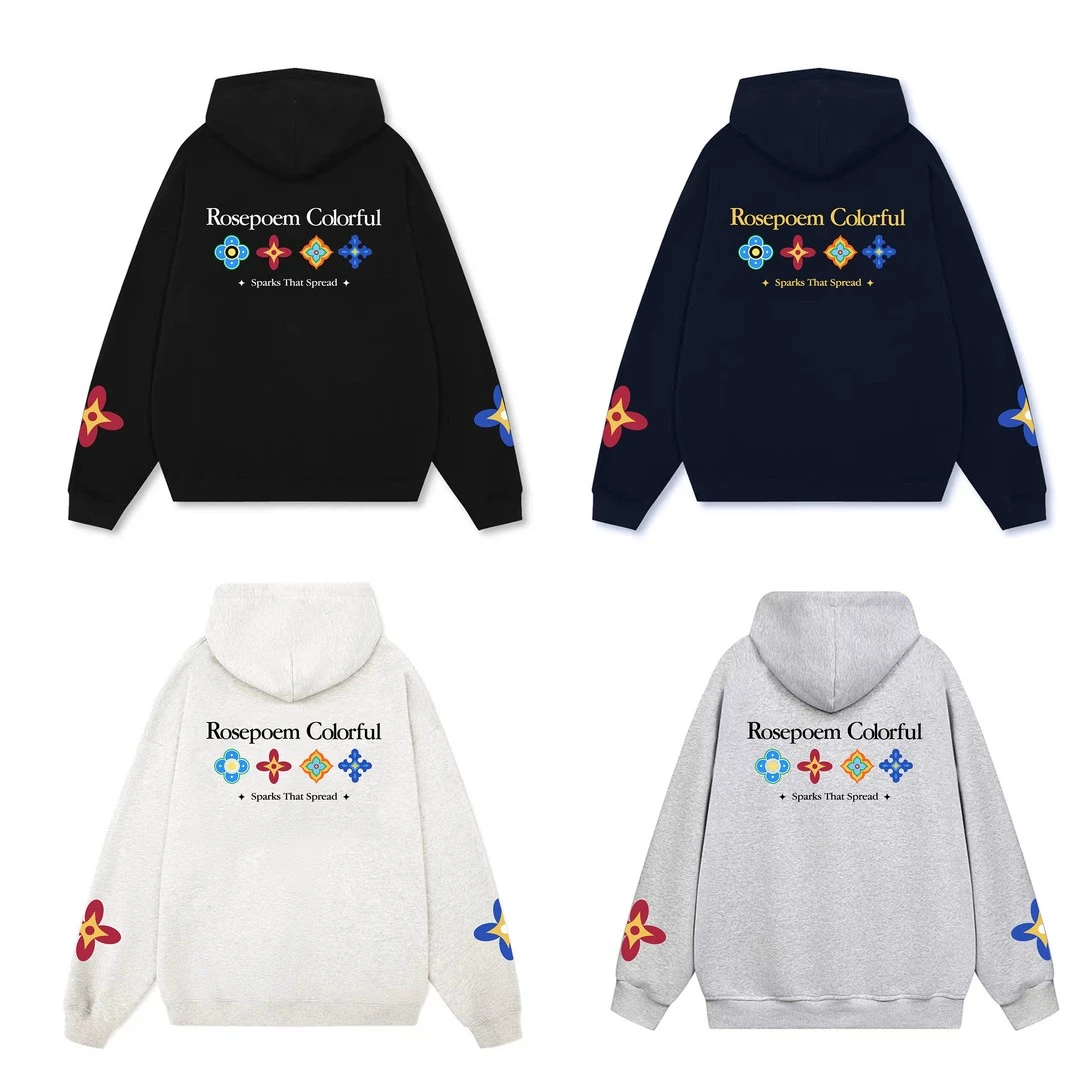 【四时花境】国潮牌美式复古花瓣宽松百搭潮流印花oversize男女卫衣