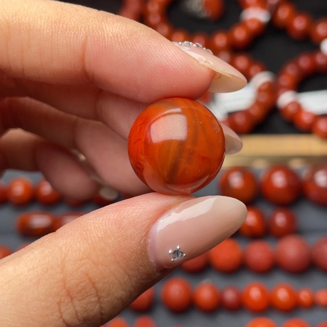 南红玛瑙未镶嵌手串Y17.7mm满肉牛血火焰单珠