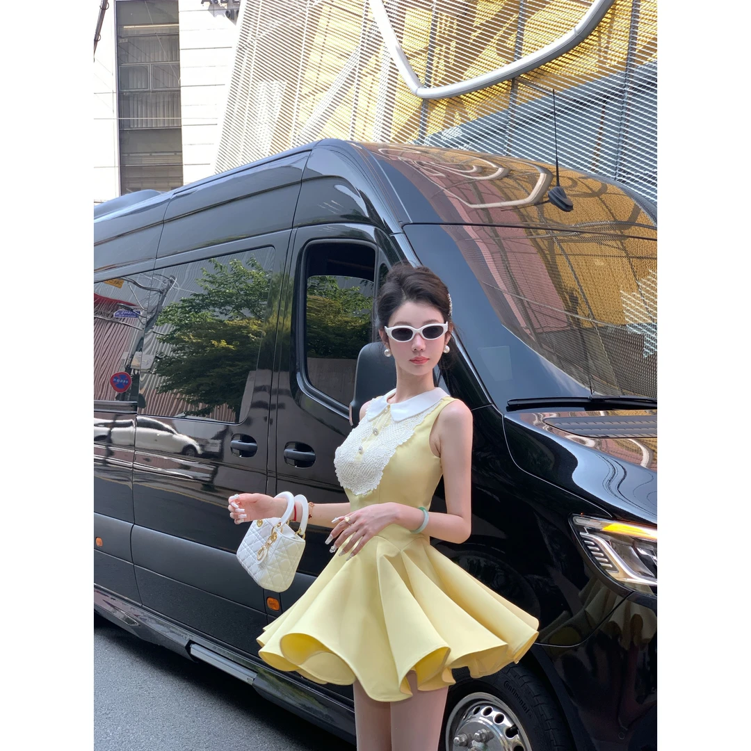 【雅乔定制】Miu系香氛 黄色娃娃领连衣裙短款公主裙DYYK-25052404