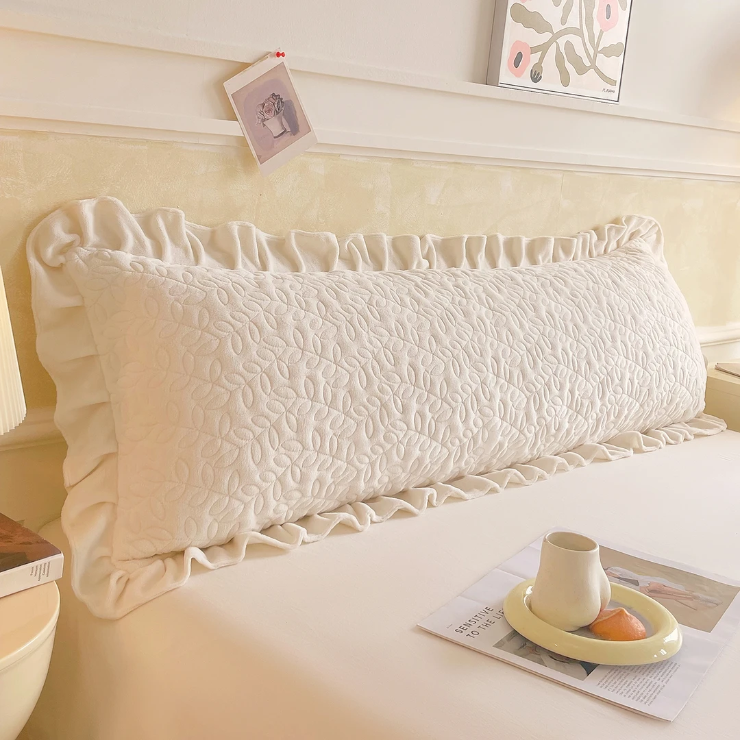 A类牛奶绒双人长枕套夹棉1.2/1.5/1.8米情侣花边枕头套加长枕芯套