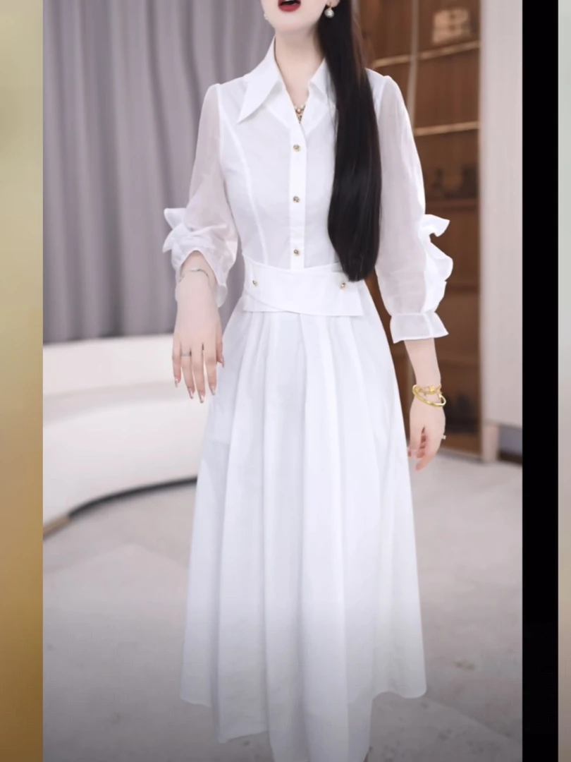 【连衣裙】2025夏季新款Polo领纯色时尚气质收腰显瘦通勤连衣裙