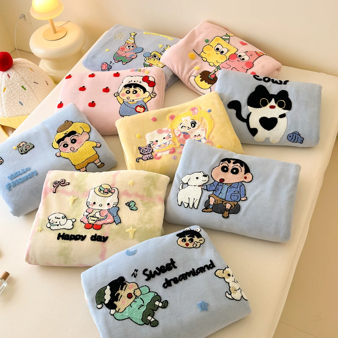 【牛奶绒】【卡通毛巾绣】冬天学生宿舍毯子盖毯柔软可爱