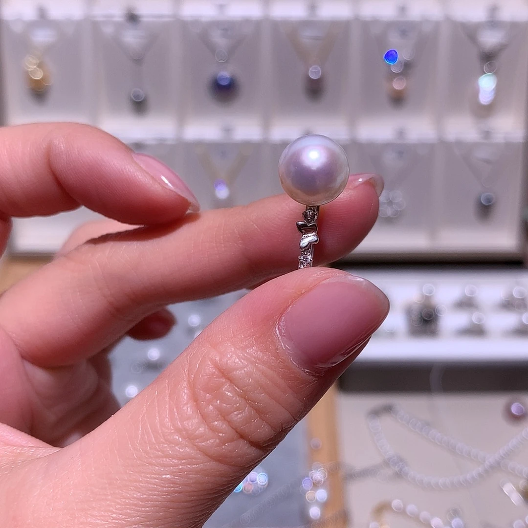 银S925镶嵌淡水珍珠蝴蝶戒指