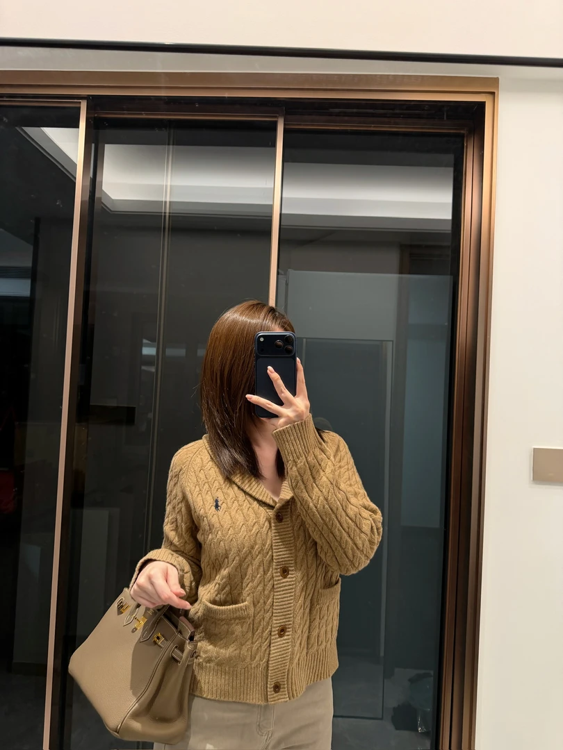 JINLI 秋冬麻花针织慵懒风绵羊毛宽松开衫女