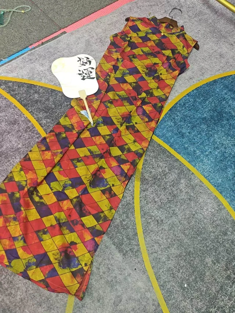 恬子梦 T848 夏季新款 霓虹 裙长120 无袖港风薄款旗袍