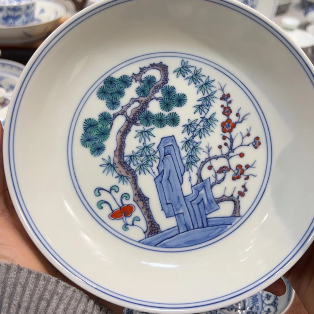 椿***生壶承斗彩松竹梅壶承17厘米