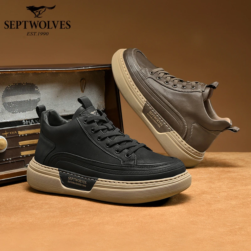 七匹狼高颜值秋冬款增高耐磨防滑系带高帮休闲工装鞋