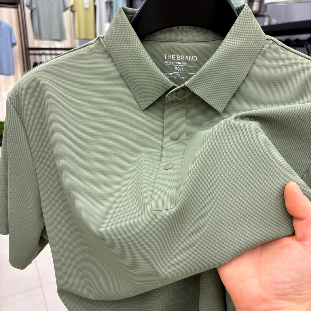 polo衫男款冰丝短袖t恤纯色翻领商务休闲高级感短袖宽松透气T恤衫