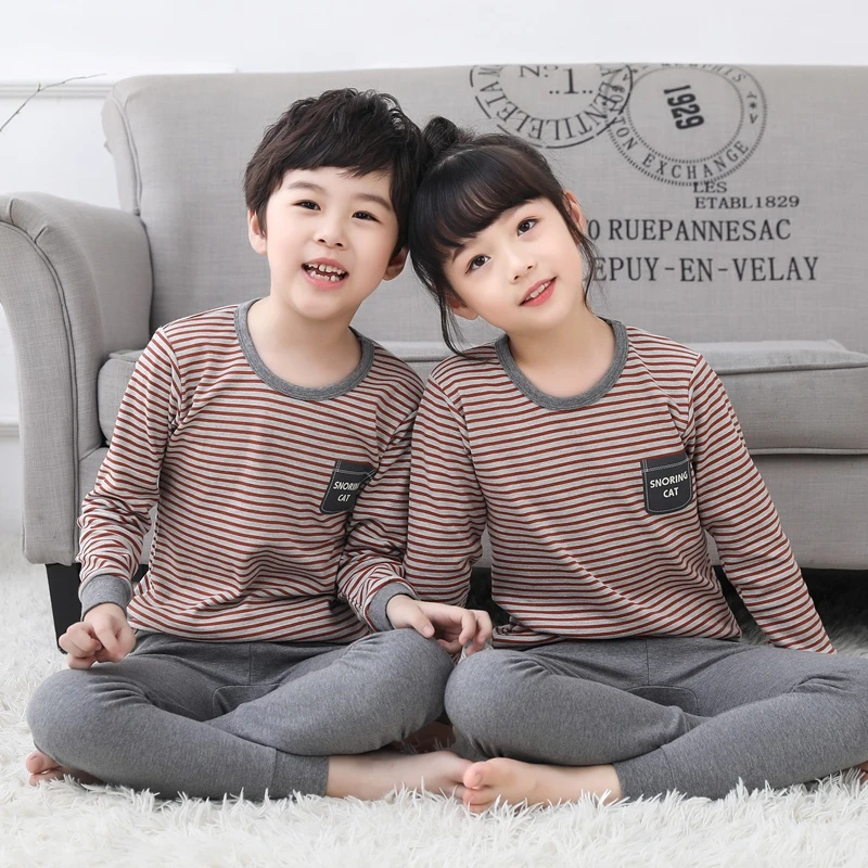 100%全棉儿童秋衣秋裤纯棉男童中大童小男孩内衣套装保暖睡衣女童