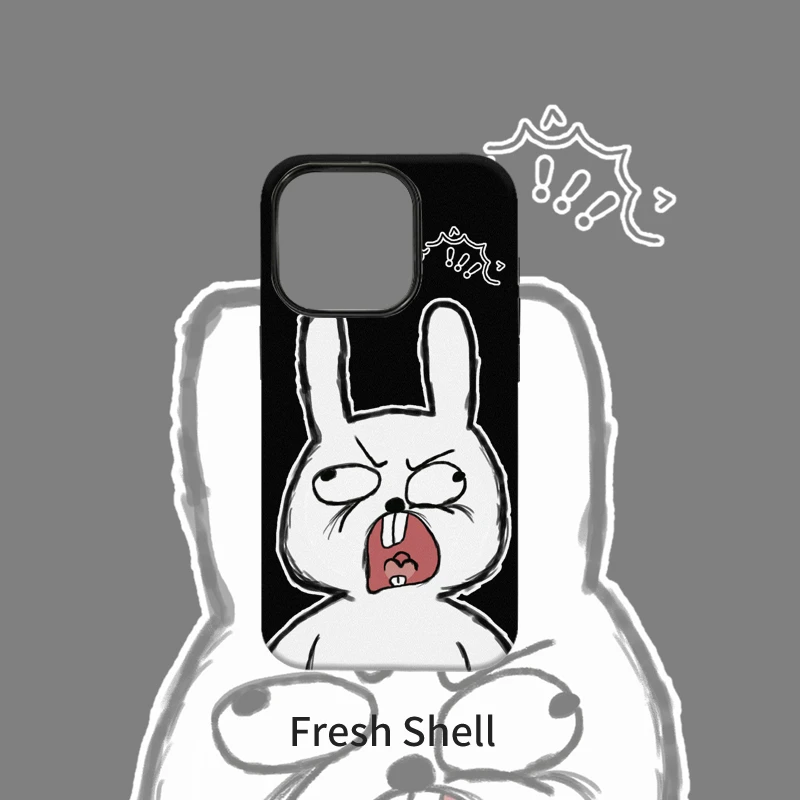 黑色搞怪兔子菲林二合一适用苹果VIVO华为OPPO小米一加荣耀手机壳