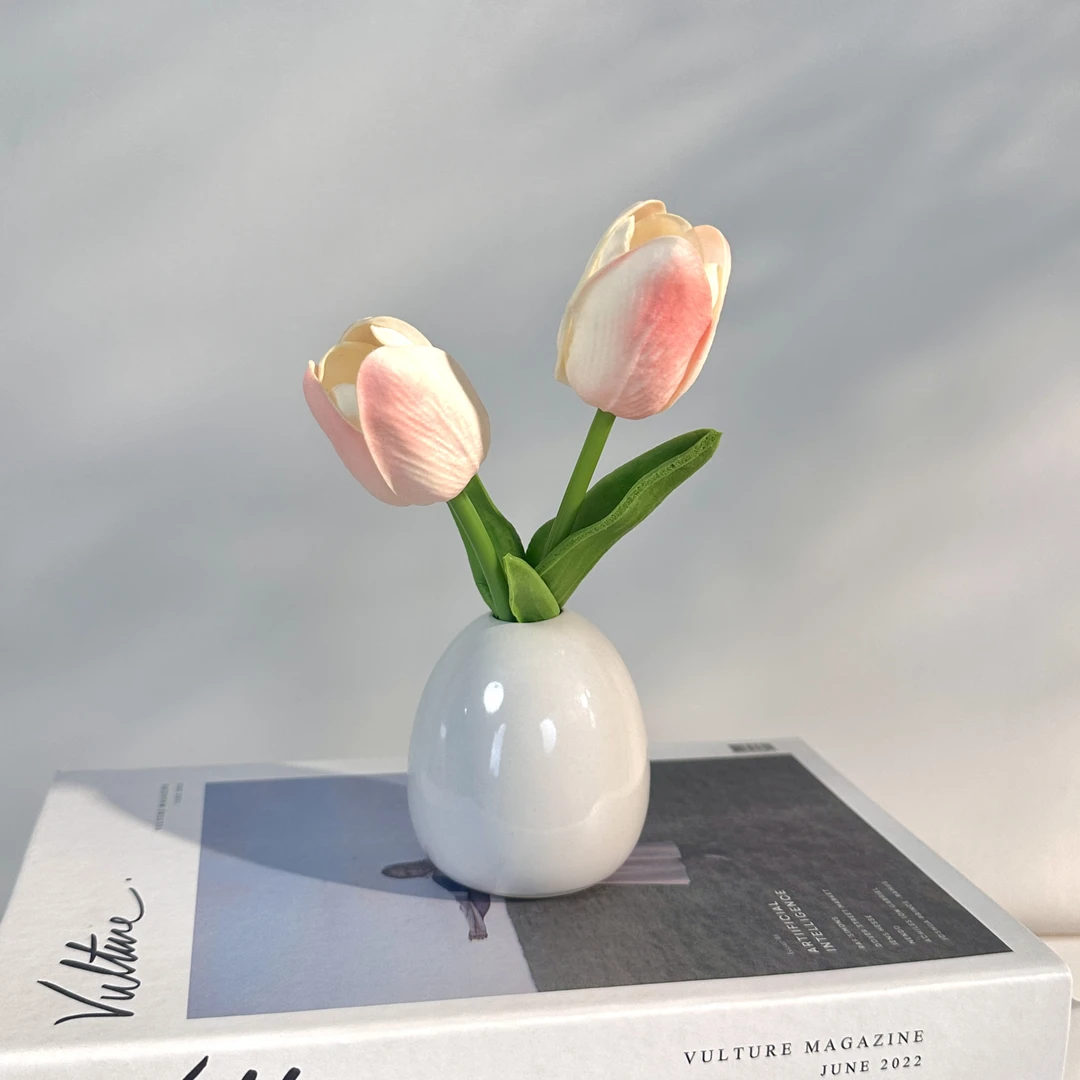 郁金香仿真花桌面茶几玄关陶瓷花瓶假花摆设客厅书桌摆件