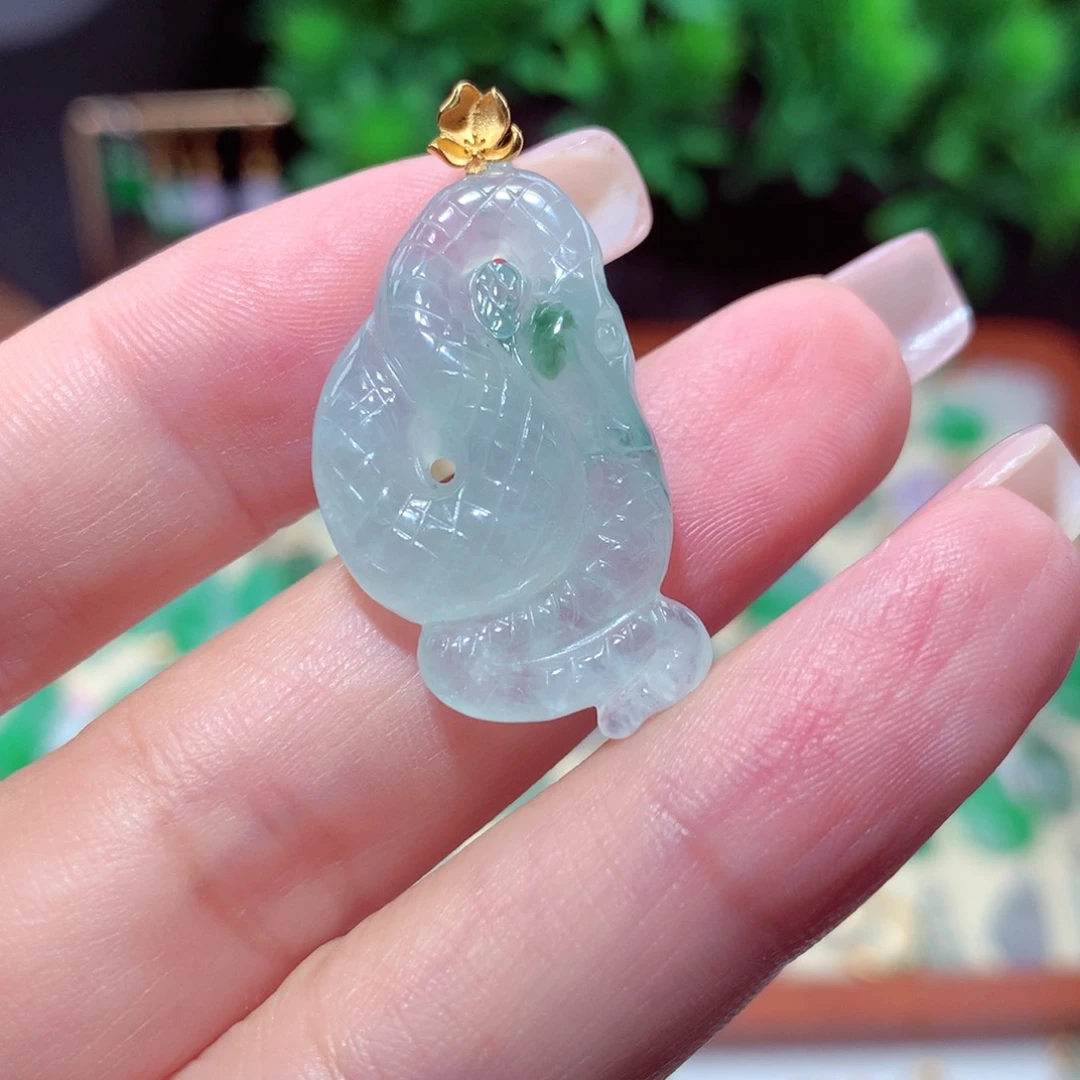 翡翠18K金镶嵌吊坠(不含链)