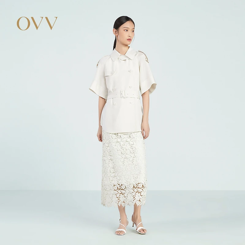 【艾钱钱专属】OVV春夏新款女装22MM重绉混纺风衣外套GWFAJ13004A