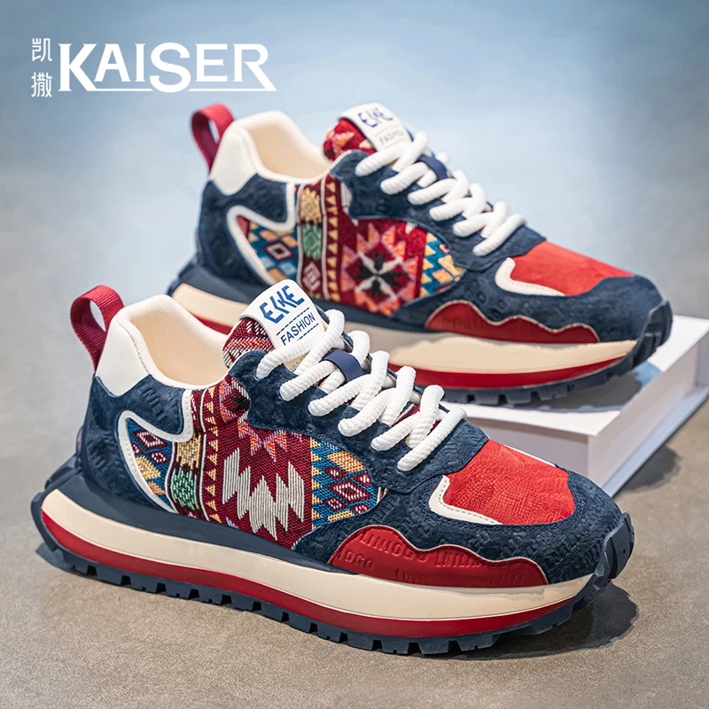 凯撒男鞋2025新款时尚复古休闲潮鞋子男款厚底增高百搭运动阿甘鞋