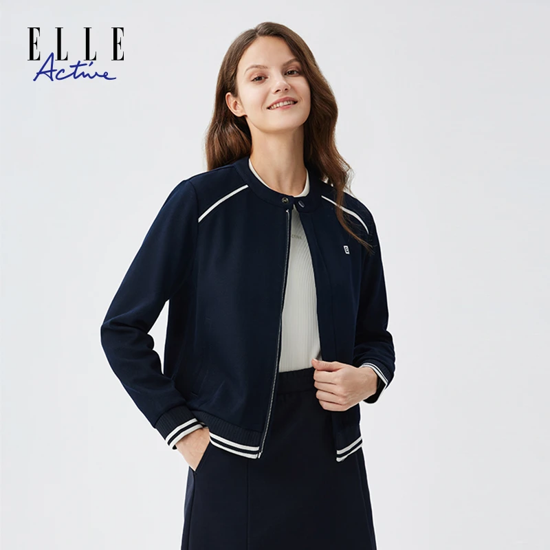 ELLE Active经典圆领撞色夹克短款外套运动休闲女百搭棒球服上衣