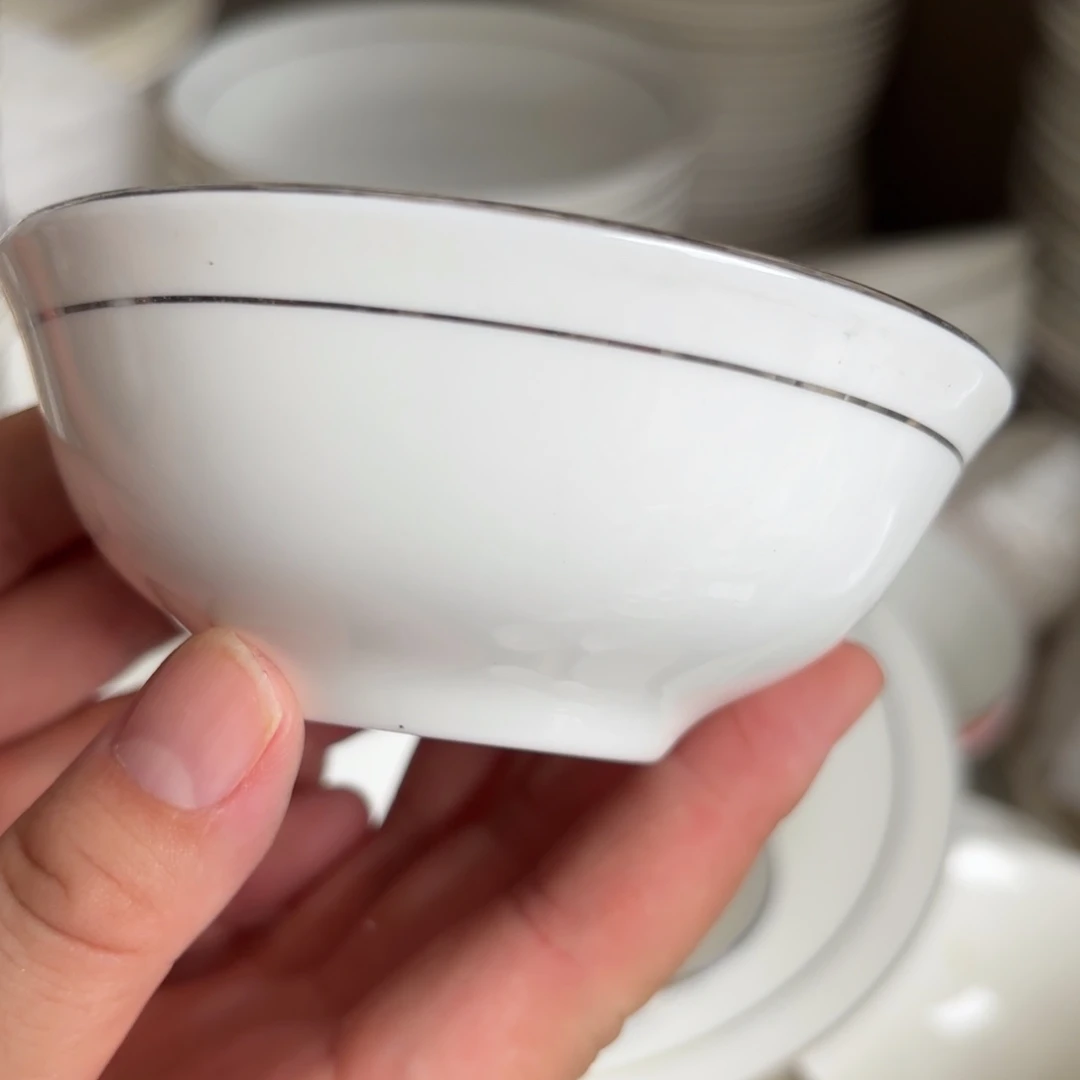 描银小汤碗六个纯白带金边银相玉