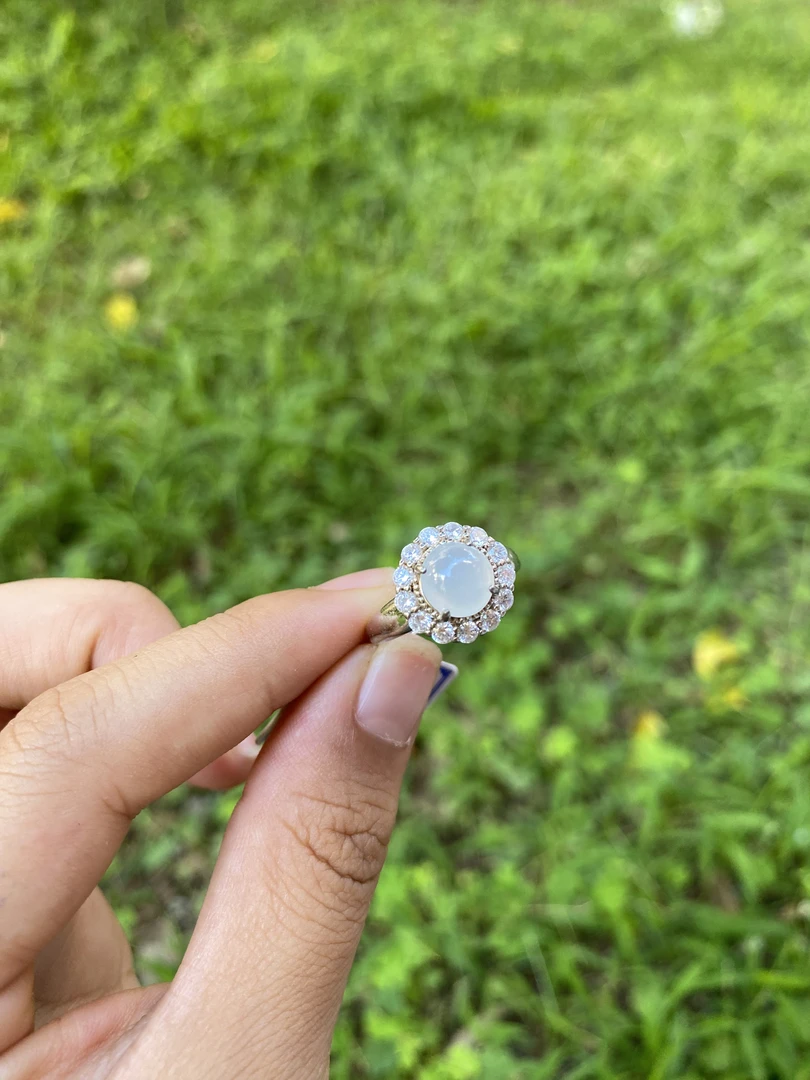 天然缅甸翡翠A货925银镶嵌戒指