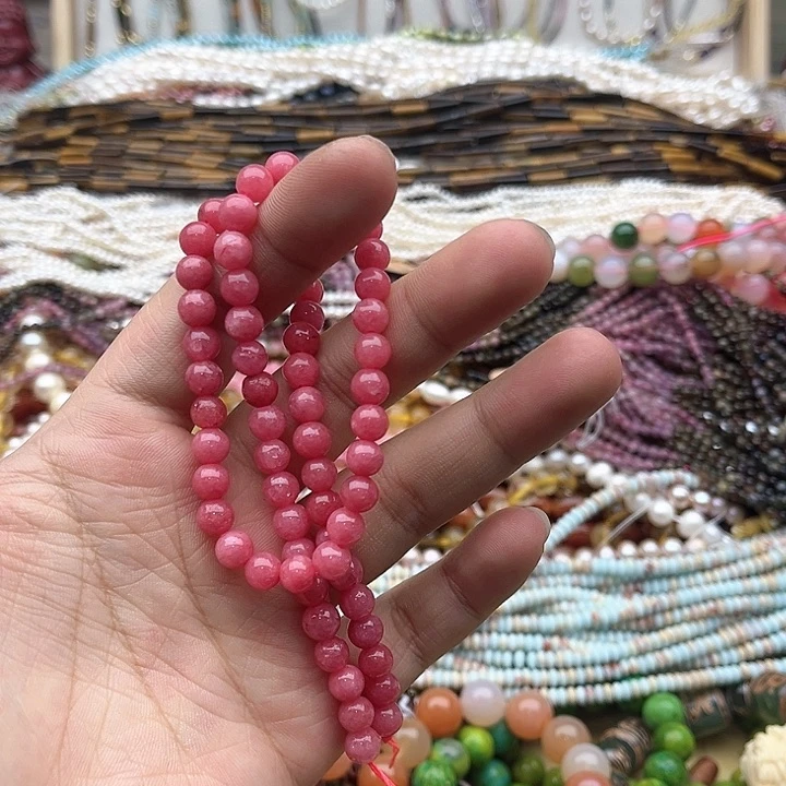 玛瑙/玉髓珠宝半成品未镶嵌一条6mm左右红纹石珠