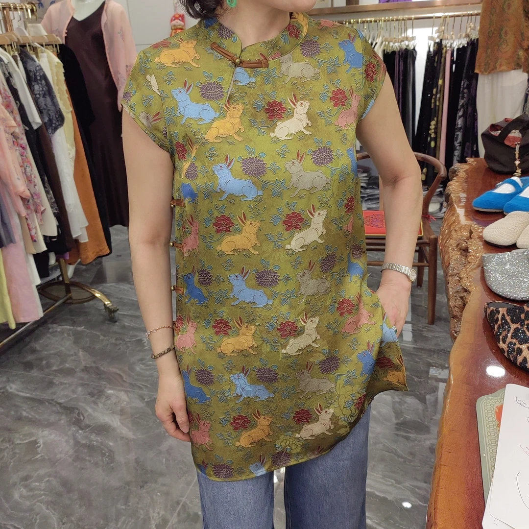 2025夏季新款新中式国风复古提花盘扣探袖改良新中式旗袍