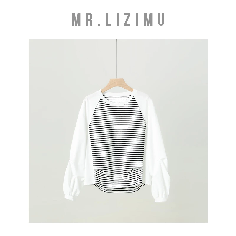李子木先生设计感条纹长袖假两件圆领衬衫女2025新款爆款洋气显瘦