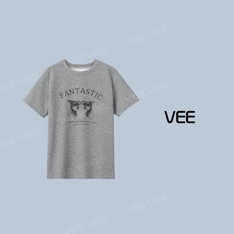 VEE【习惯舒适】25夏新品时尚休闲圆领简约果冻感狗狗短袖T恤