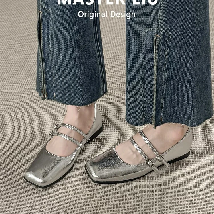 35-43平底方头单鞋女法式一字带玛丽珍鞋韩版软底