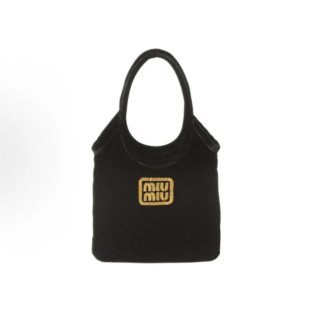 99新 MIU MIU/缪缪 黑金秀款丝绒mini tote手提包腋下包