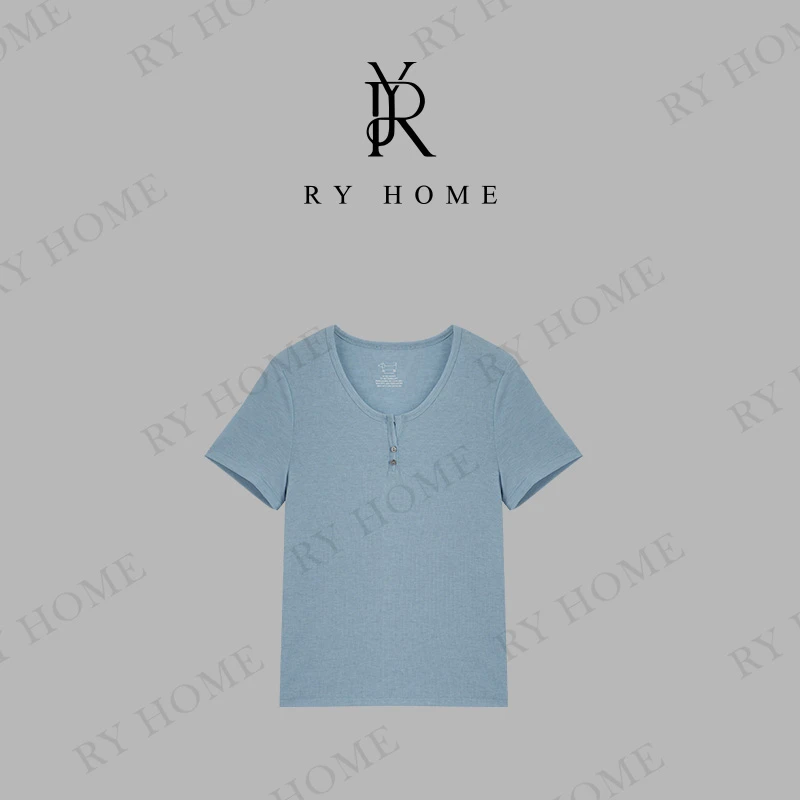 【容雨RYHOME】定制螺纹棉剪刀领口显瘦短袖T恤252T2128