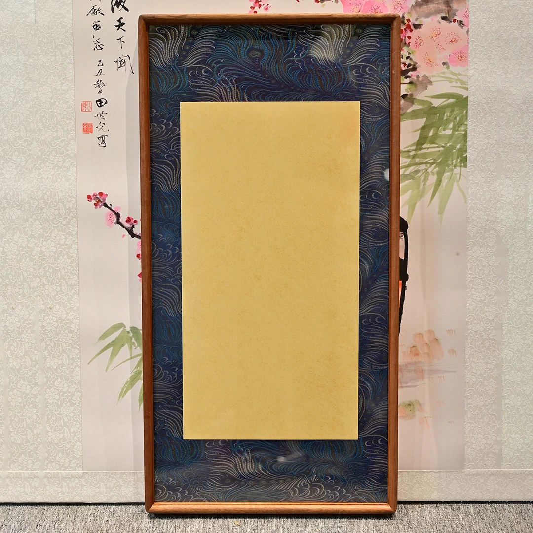 【33*66】沙比利乌檀木双眼皮实木画框/蓝宋锦/竹月凤尾锦