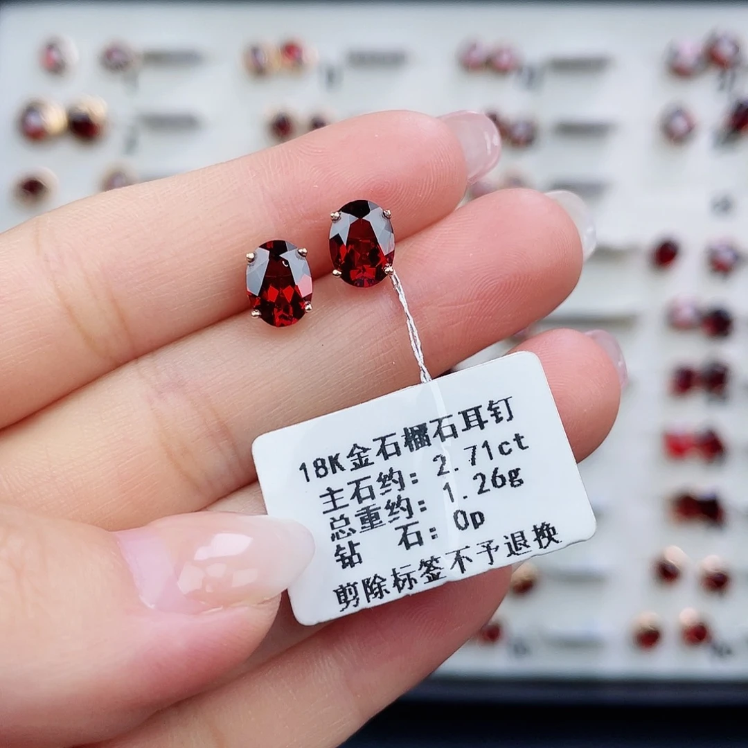 石榴石耳饰18K金镶嵌柳*儿