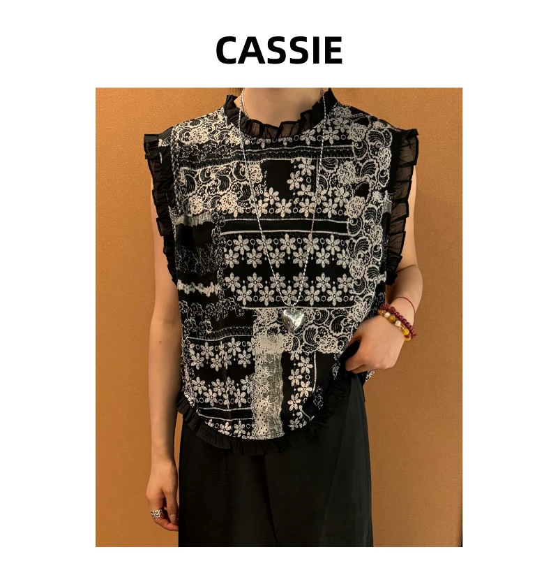 CASSIE复古印花无袖女士T恤时尚气质女