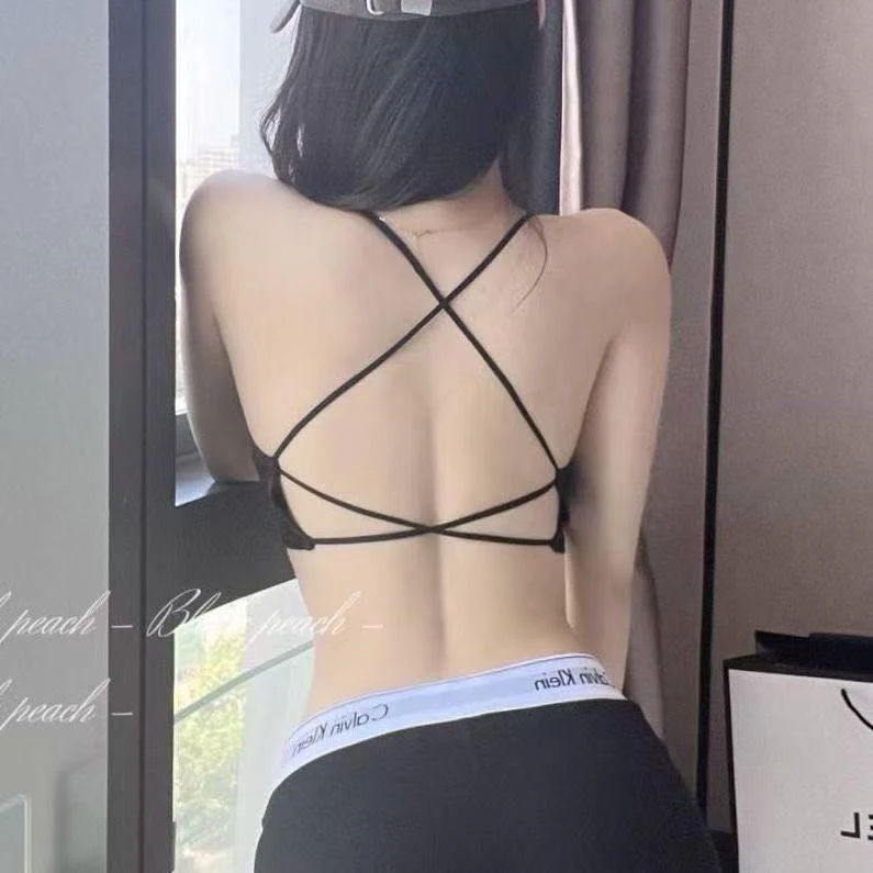 小燕自制美背内衣吊带性感交叉细带文胸上托聚拢背心带胸垫一体式