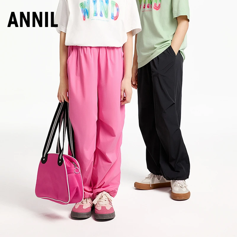 安奈儿男女童弹力凉感防蚊裤2025春时尚宽松防晒休闲长裤EM516022