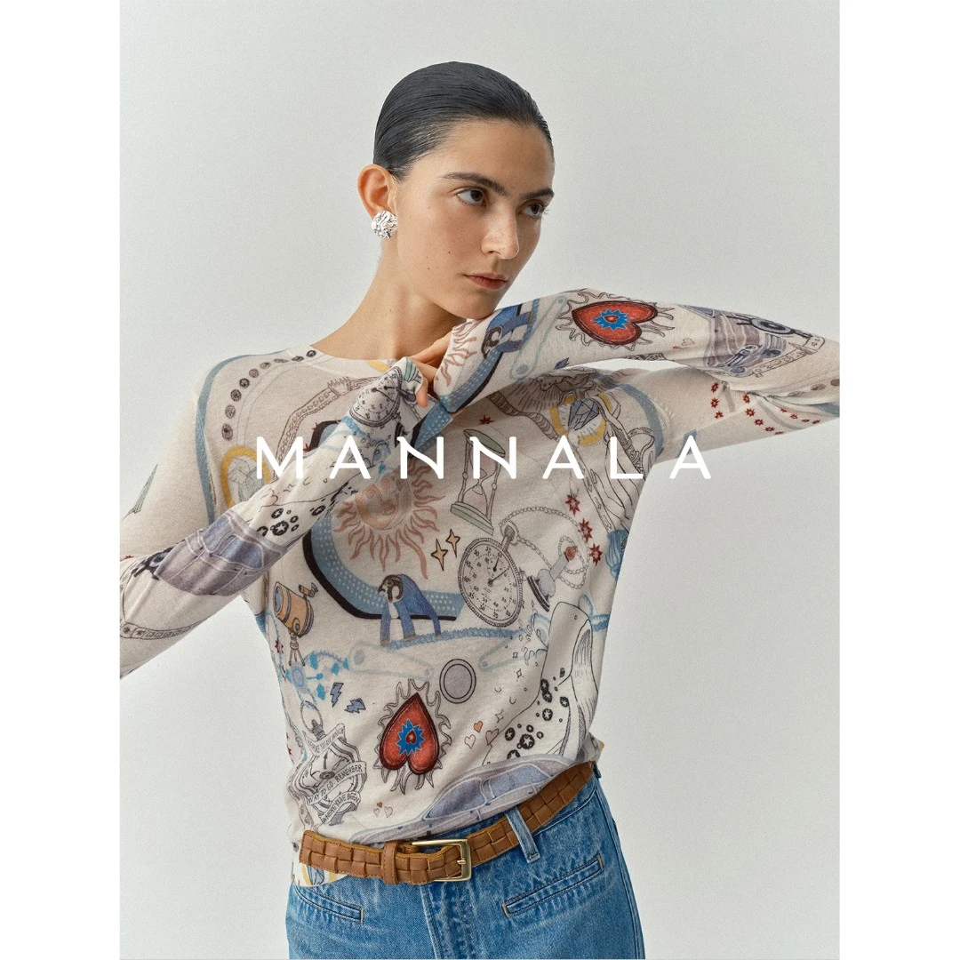 MANNALA丨“涂鸦日”丰富色彩手绘印花超柔水溶羊毛针织衫 Q4507