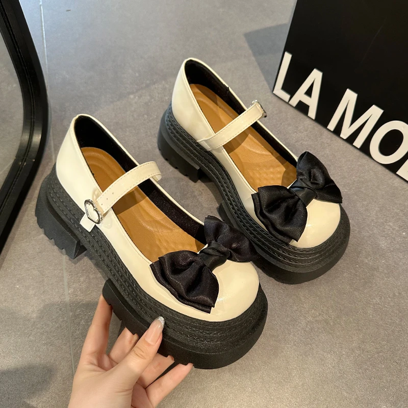 甜酷玛丽珍小皮鞋日系女jk厚底大头鞋2025年夏季蝴蝶结软妹单鞋子